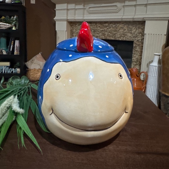 Large 12" Fish Design Cookie Jar by Coco Dowley w/ Lid Ceramic Blue Colorful - Picture 3 of 8